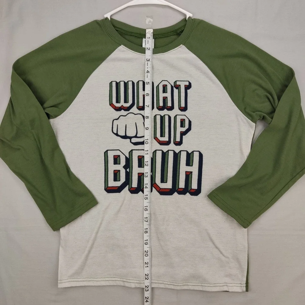 PJ Place Pajama Top Boys XXL 16 Green What Up Bruh‎ Raglan Long Sleeve Sleepwear